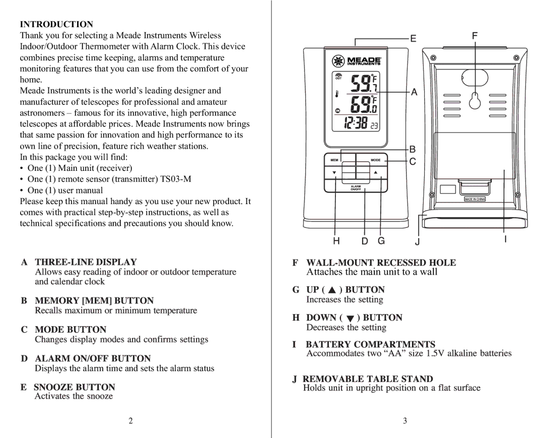 Meade TE109NL-M user manual Attaches the main unit to a wall 