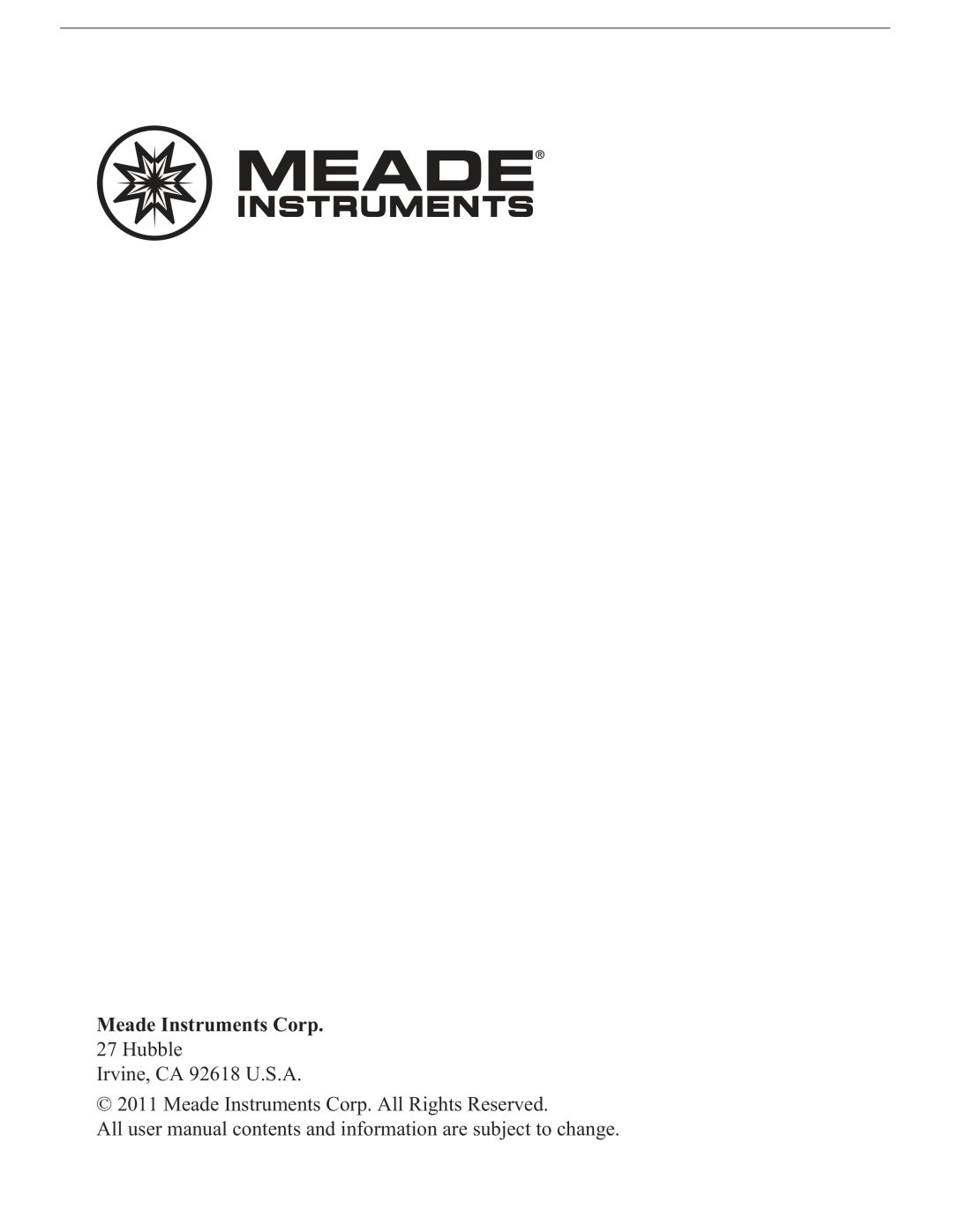 Meade TE346W user manual Hubble Irvine, CA 92618 U.S.A, Meade Instruments Corp. All Rights Reserved 