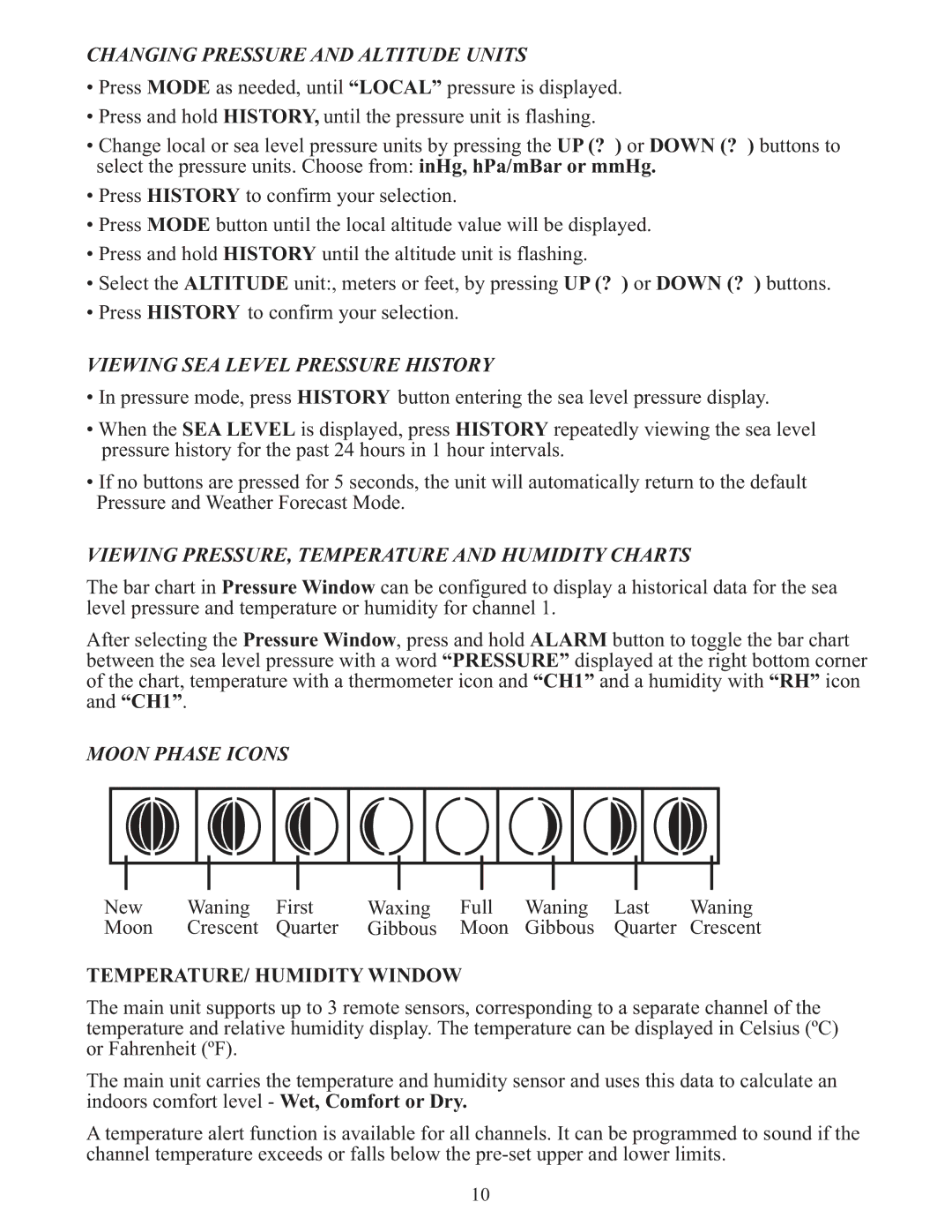 Meade TE653ELW-M user manual Changing Pressure and Altitude Units 