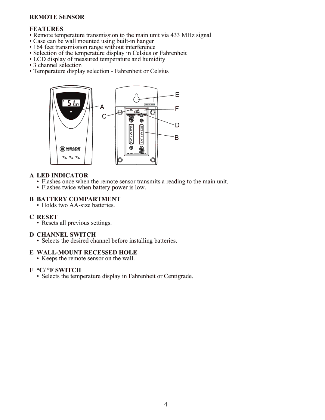 Meade TE653ELW-M user manual Battery Compartment 