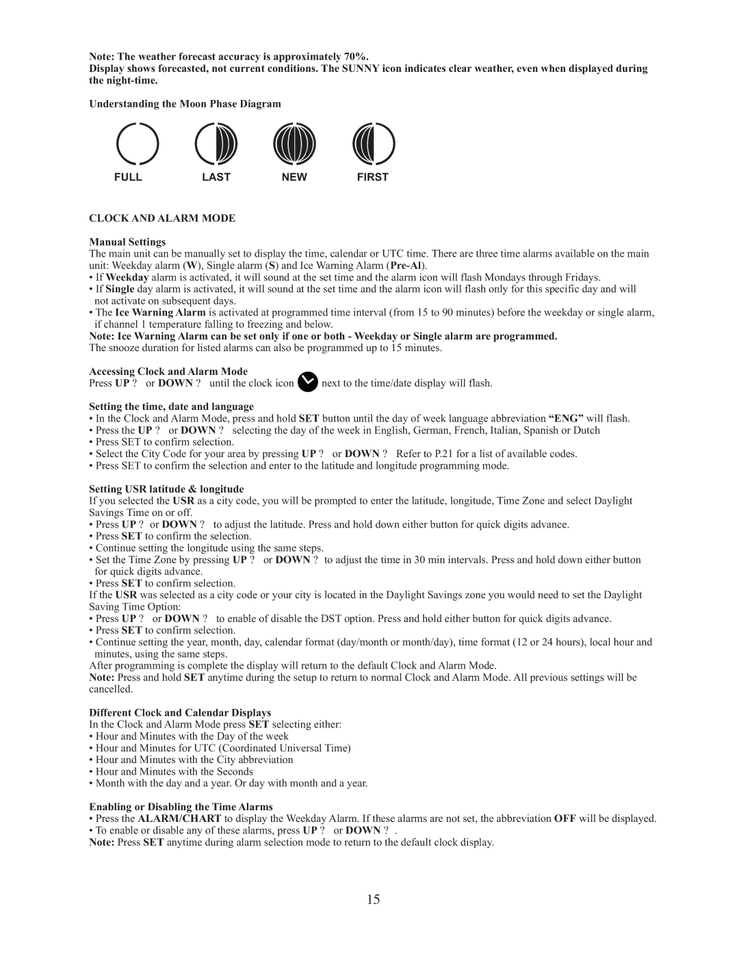 Meade TE827W user manual Clock and Alarm Mode 