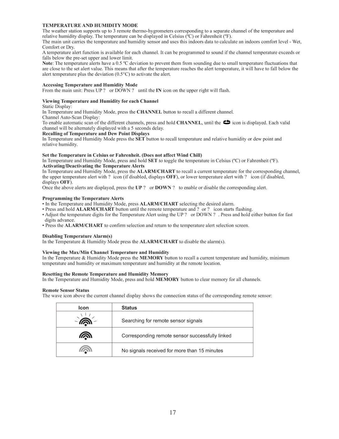 Meade TE827W user manual Temperature and Humidity Mode 