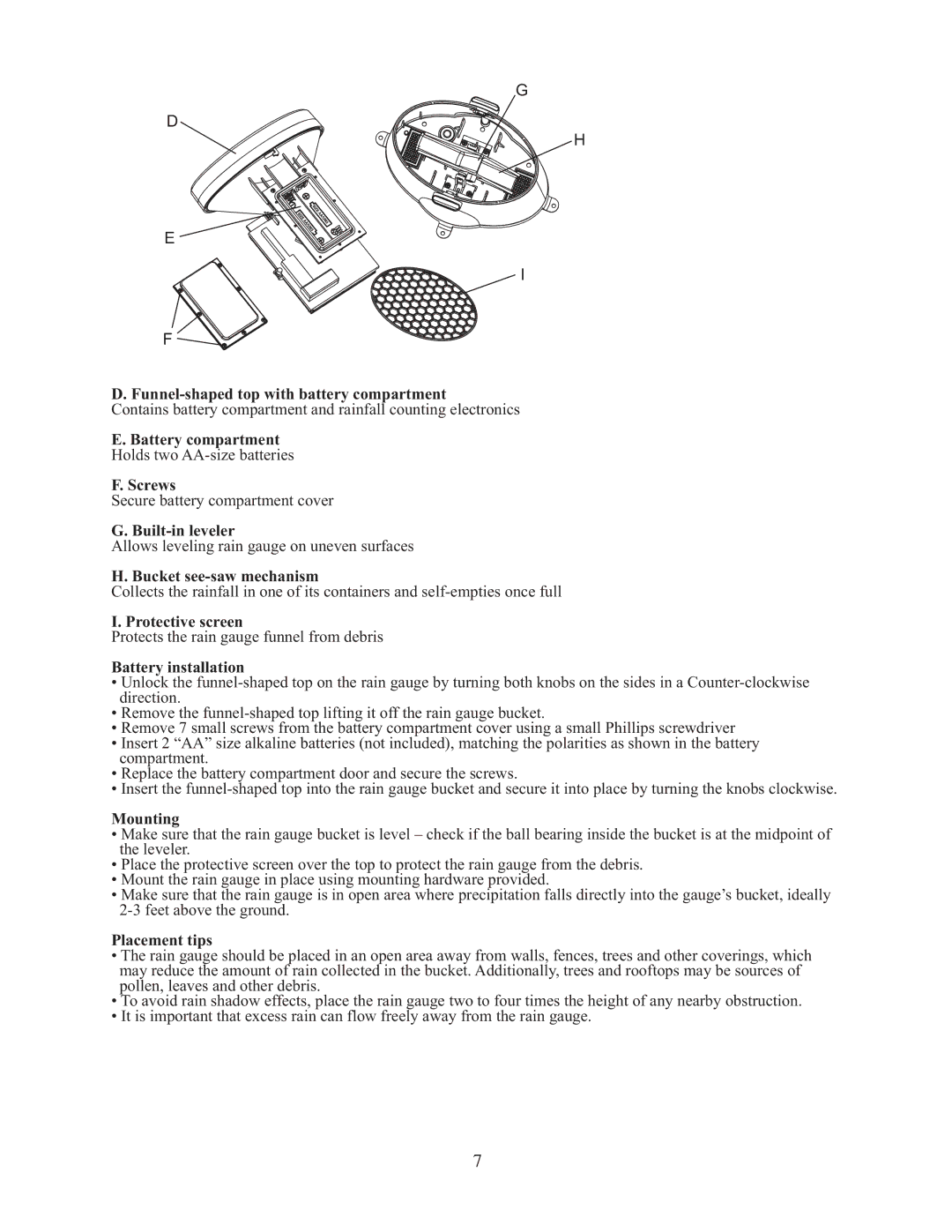 Meade TE827W user manual Funnel-shaped top with battery compartment 