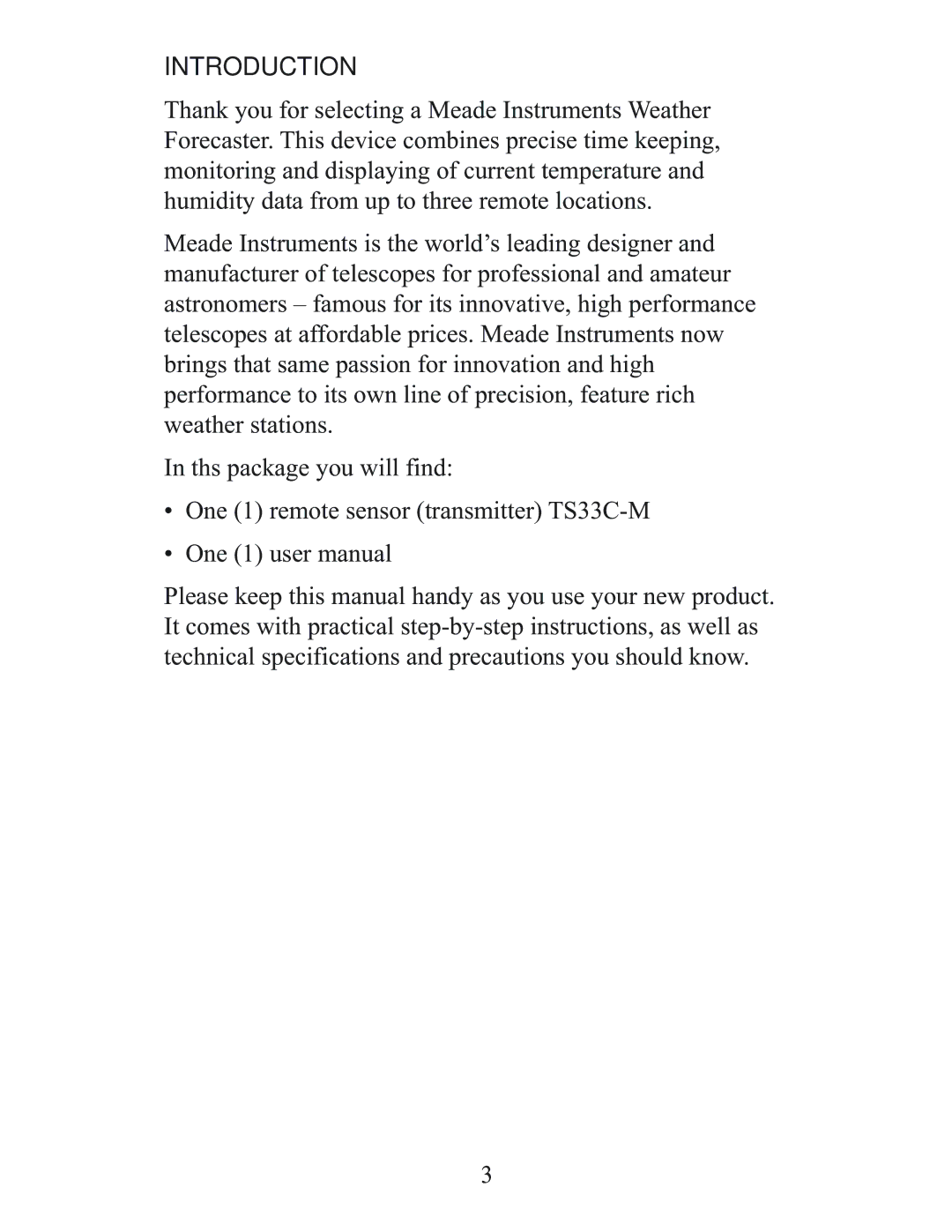 Meade TS33C-M user manual Introduction 