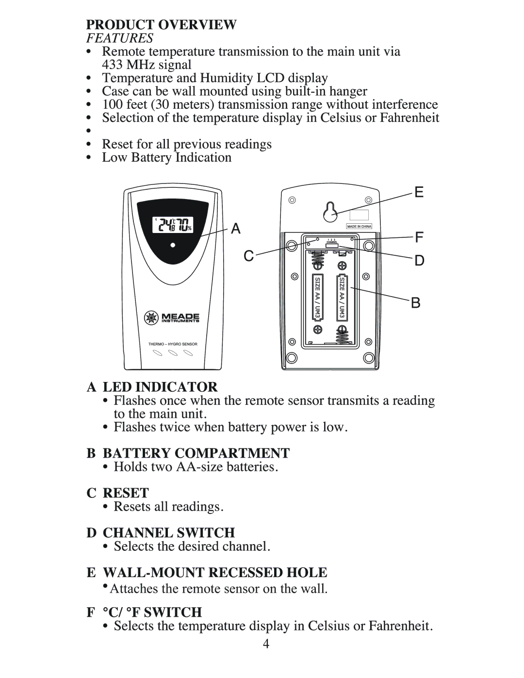 Meade TS33C-M user manual Attaches the remote sensor on the wall 