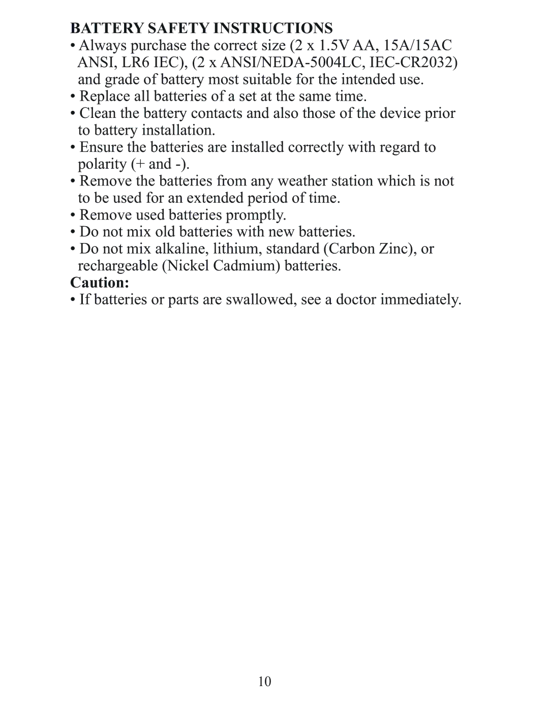 Meade TS33F-M user manual Battery Safety Instructions 