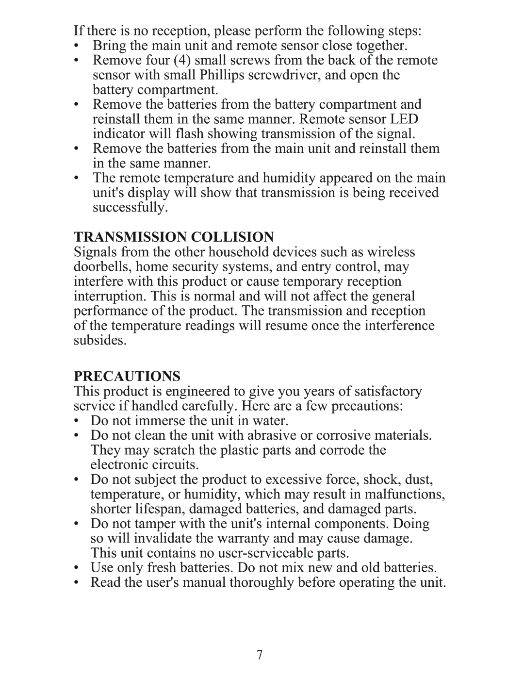 Meade TS33F-M user manual Transmission Collision, Precautions 