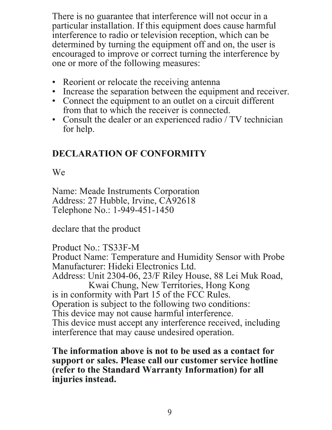 Meade TS33F-M user manual Declaration of Conformity 