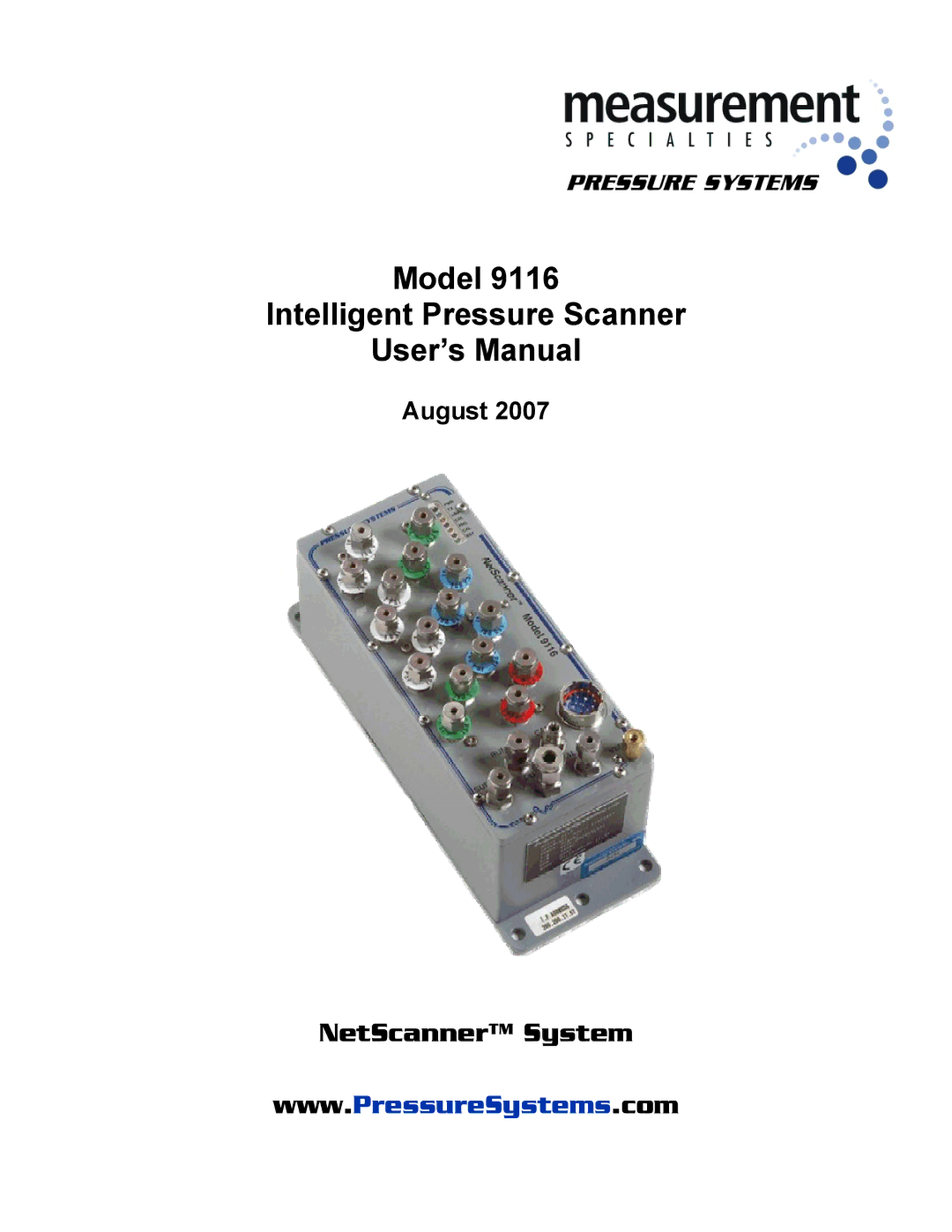 Measurement Specialties 9116 user manual Model Intelligent Pressure Scanner User’s Manual 