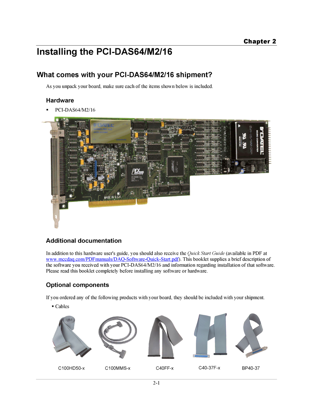 Measurement Specialties manual Installing the PCI-DAS64/M2/16, What comes with your PCI-DAS64/M2/16 shipment?, Hardware 