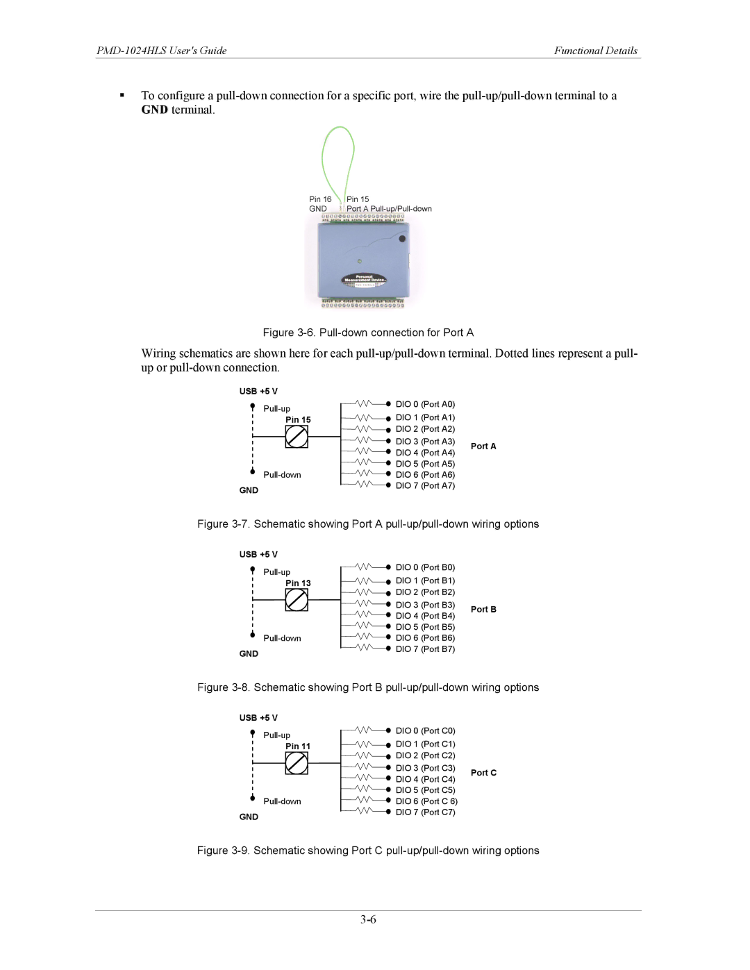 Measurement Specialties PMD-1024HLS manual Pull-down connection for Port a 