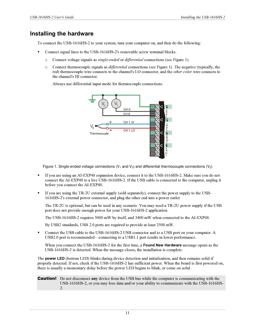 Measurement Specialties USB-1616HS-2 manual Installing the hardware 