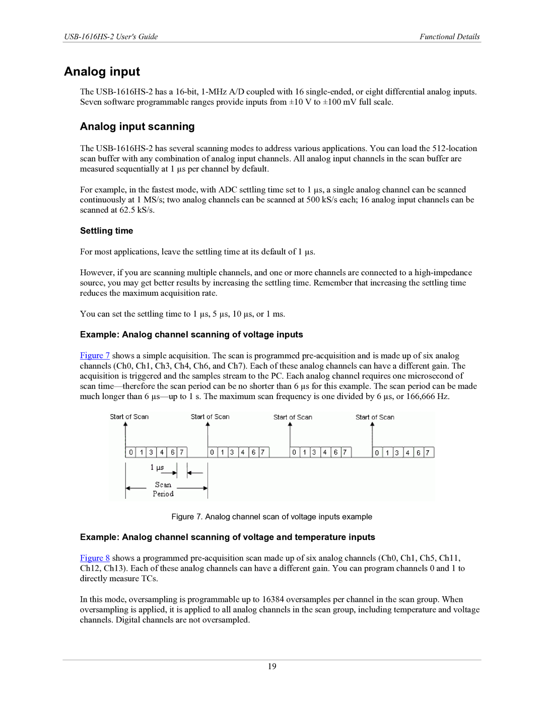 Measurement Specialties USB-1616HS-2 manual Analog input scanning, Settling time 
