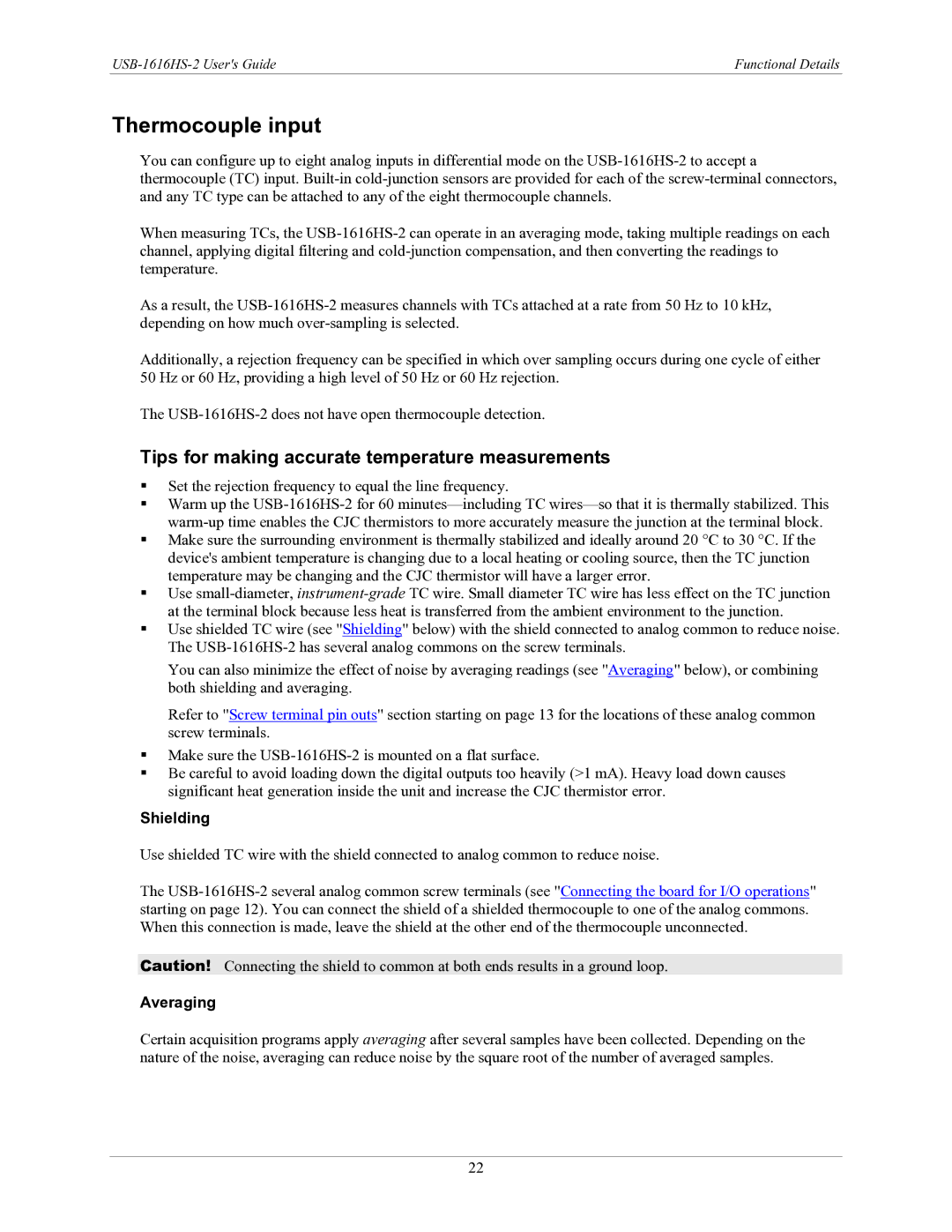 Measurement Specialties USB-1616HS-2 Thermocouple input, Tips for making accurate temperature measurements, Shielding 