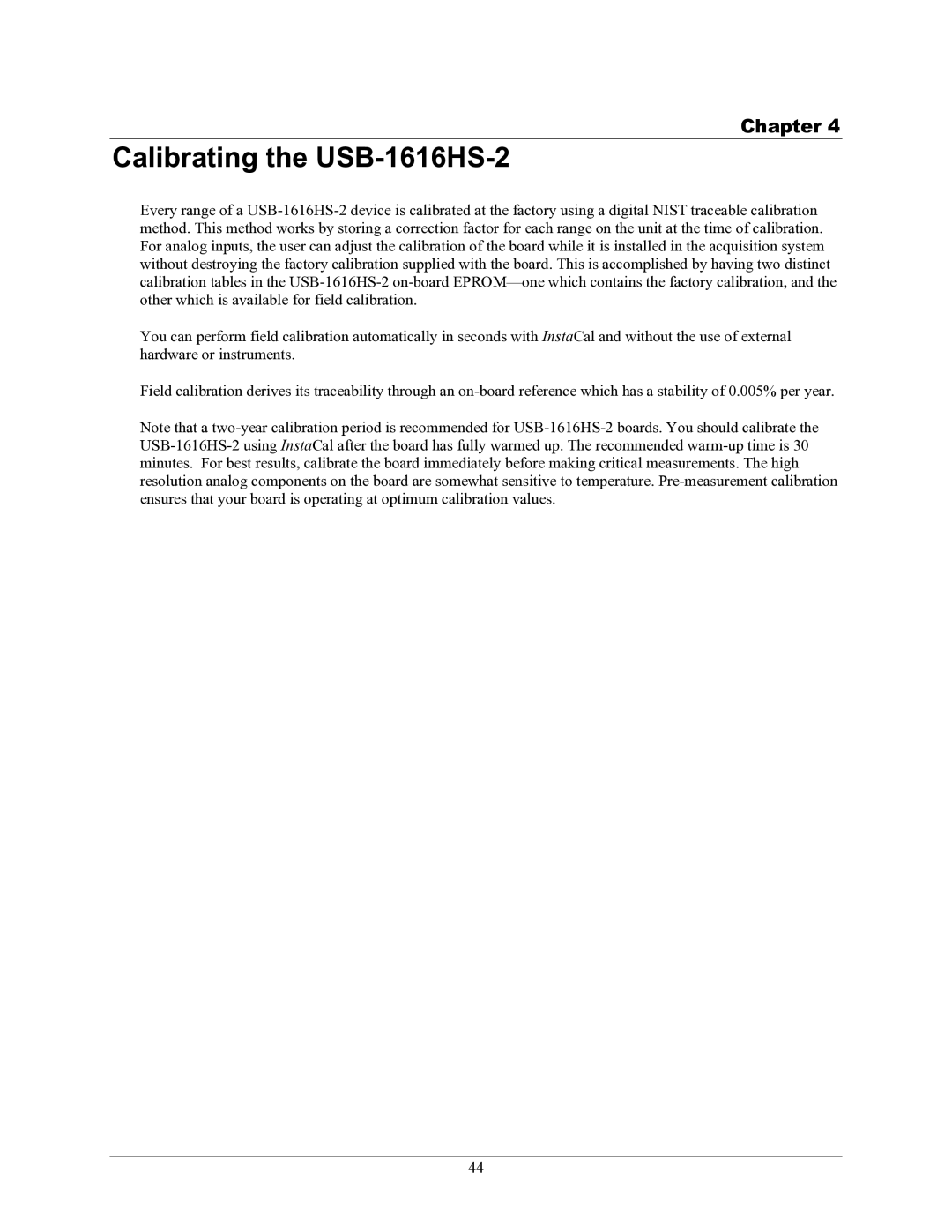 Measurement Specialties manual Calibrating the USB-1616HS-2, Chapter 