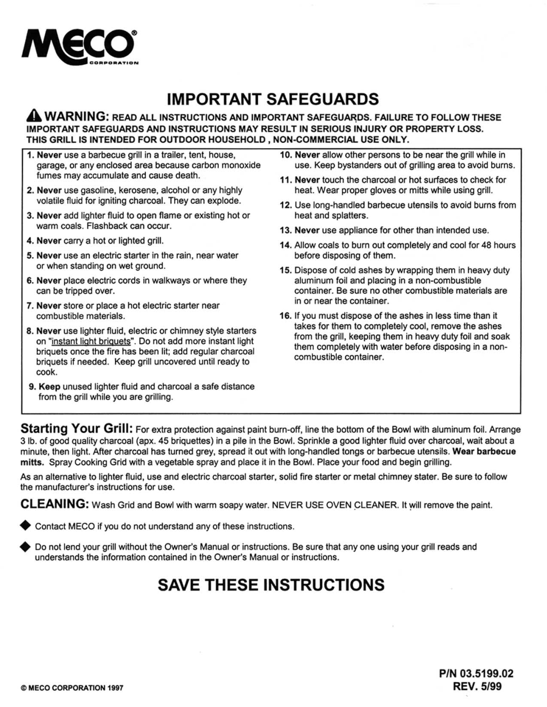 Meco 2000 Brazier manual 