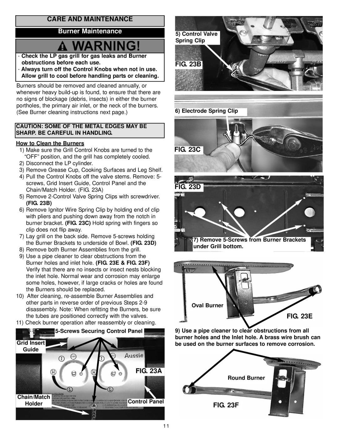 Meco 2200 manual Care and Maintenance, Burner Maintenance, How to Clean the Burners 