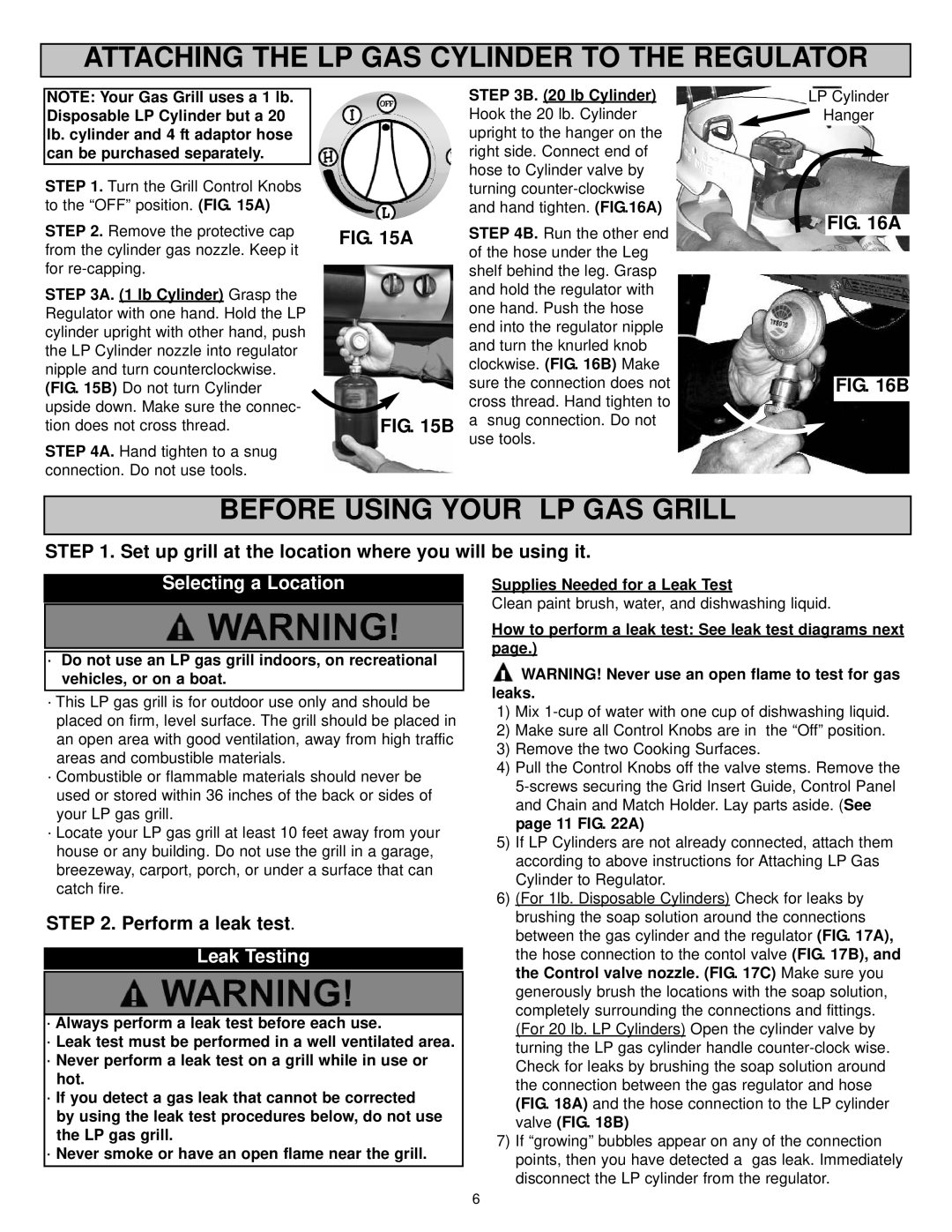 Meco 2200 manual Attaching the LP GAS Cylinder to the Regulator, Before Using Your LP GAS Grill, Selecting a Location 