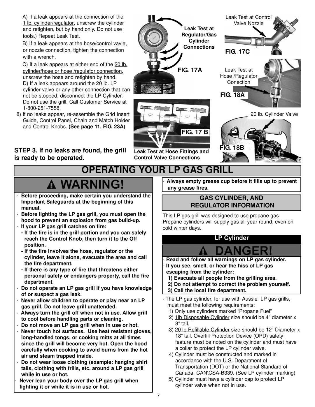 Meco 2200 manual Operating Your LP GAS Grill, GAS CYLINDER, Regulator Information, LP Cylinder 