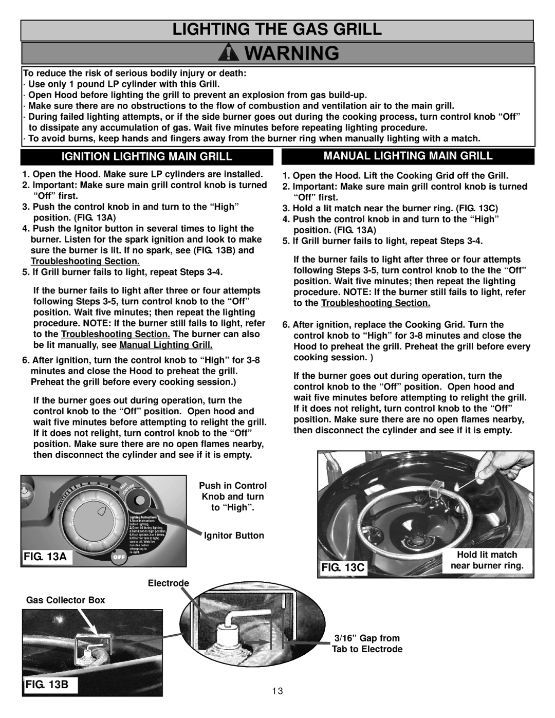 Meco 2430, 2400, 2420, 2440, 2410 owner manual Lighting the GAS Grill, Ignition Lighting Main Grill Manual Lighting Main Grill 