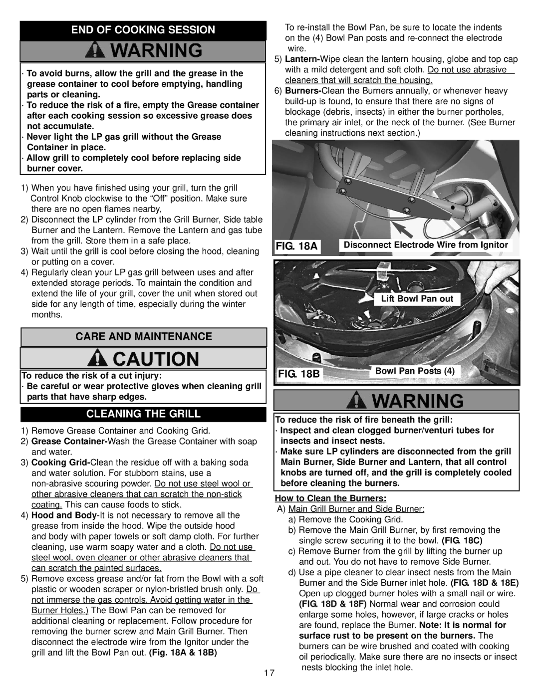 Meco 2440, 2400, 2420, 2430, 2410 owner manual END of Cooking Session, Cleaning the Grill 