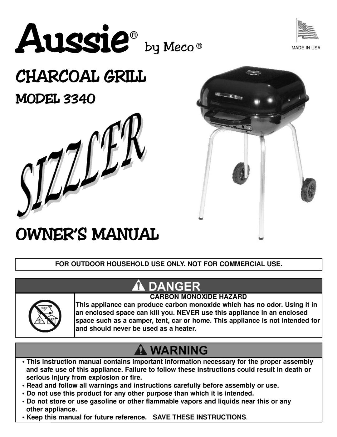 Meco 3340 owner manual Charcoal Grill 