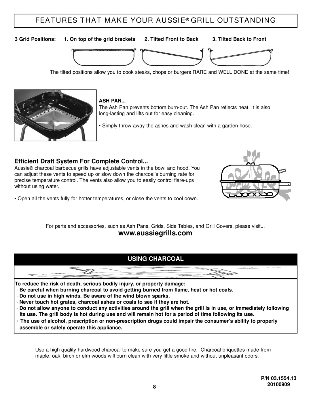 Meco 3340 owner manual Using Charcoal, Ash Pan, 20100909 