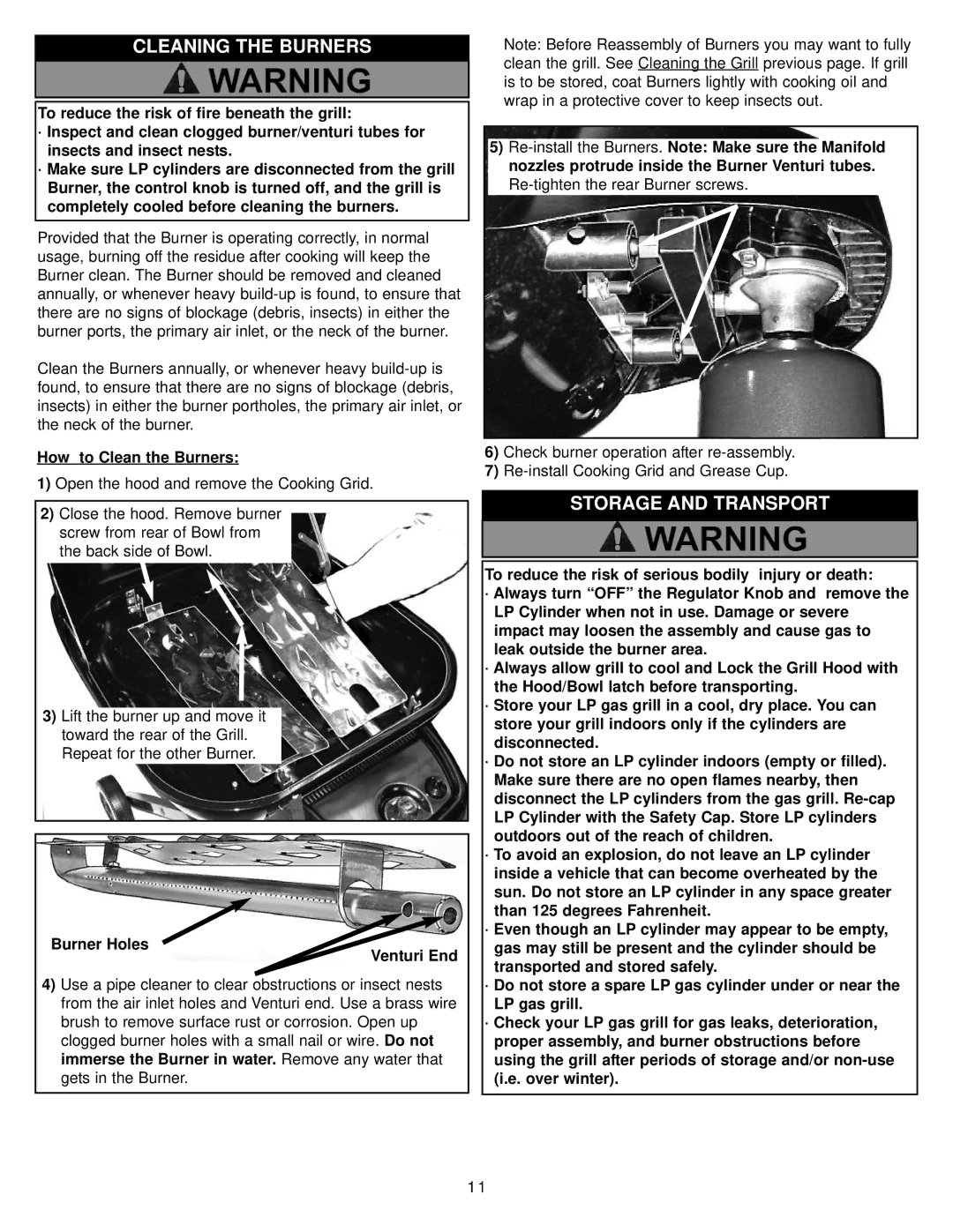 Meco 4280 Walk-a-bout manual Cleaning the Burners, Storage and Transport 