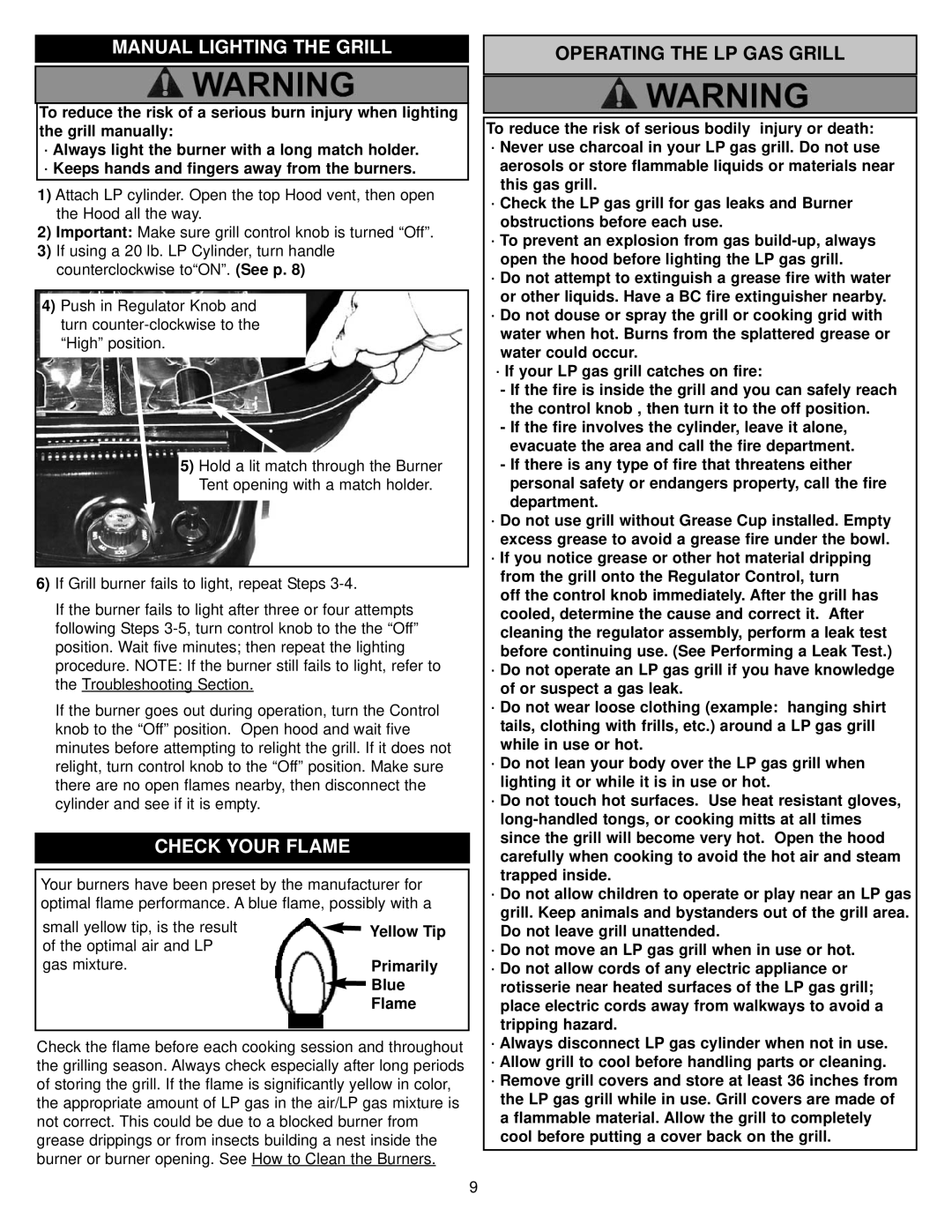 Meco 4280 Walk-a-bout manual Manual Lighting the Grill, Check Your Flame 