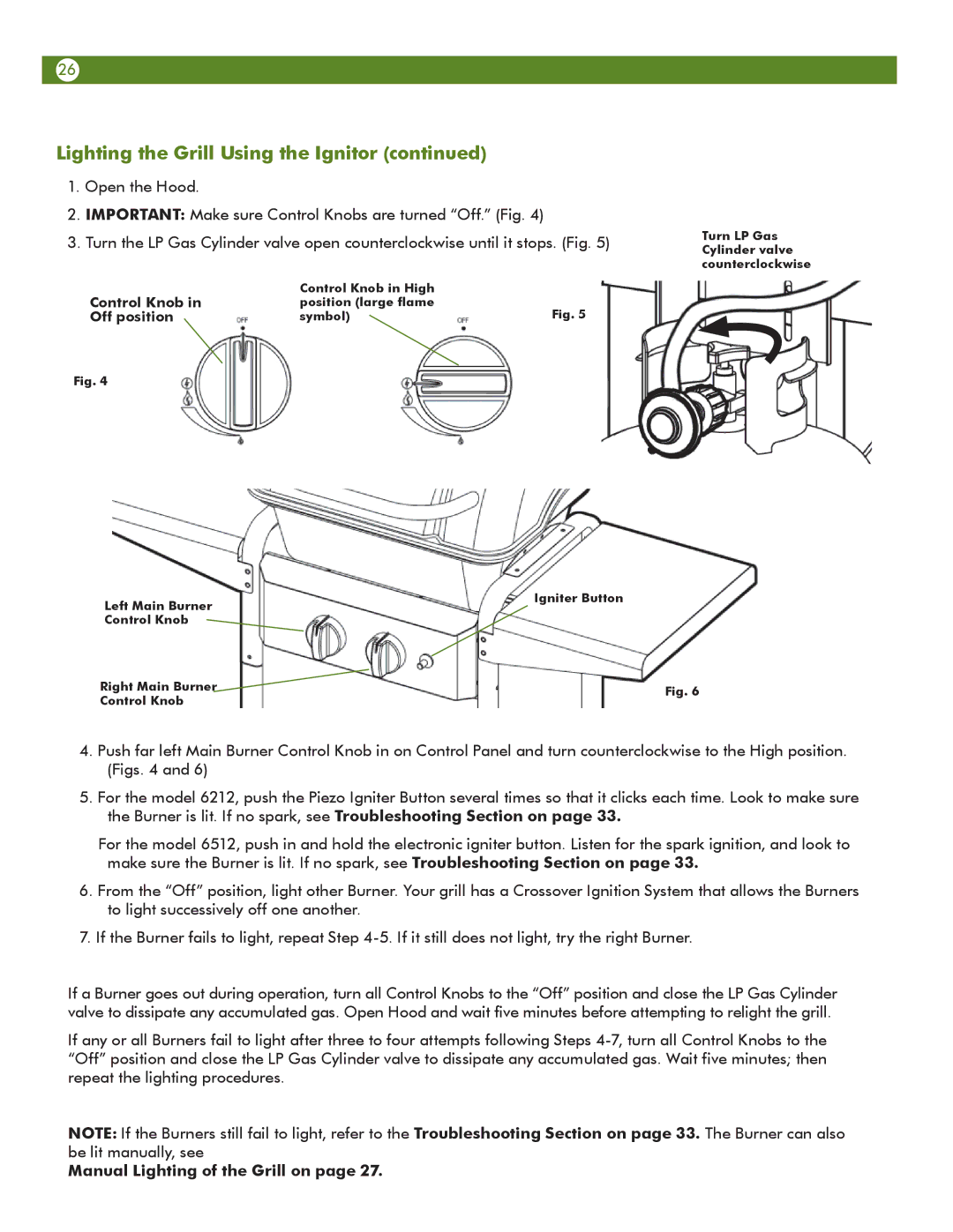 Meco 6512S0DT91, 6212S00T91 manual Manual Lighting of the Grill on, Off position 