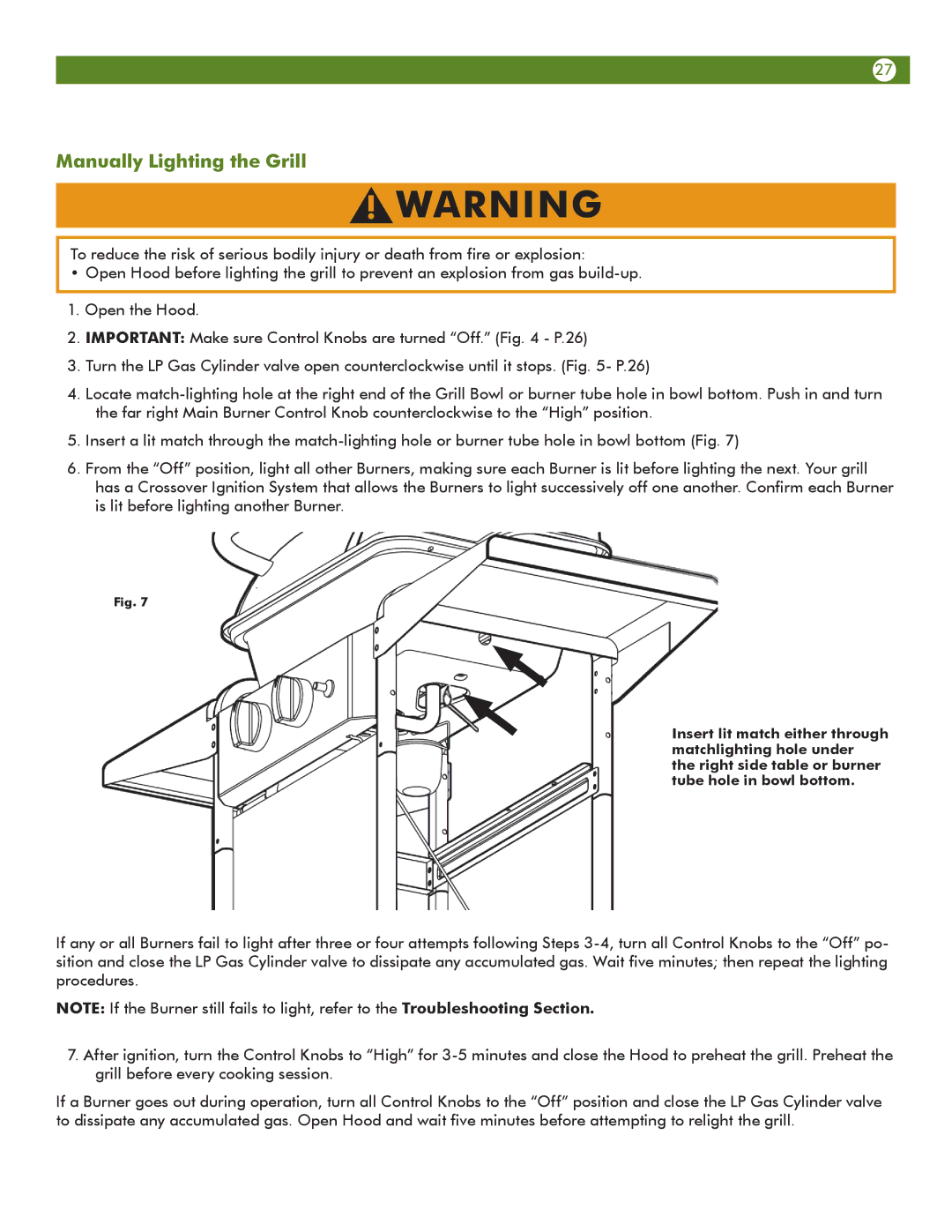 Meco 6212S00T91, 6512S0DT91 manual Manually Lighting the Grill 