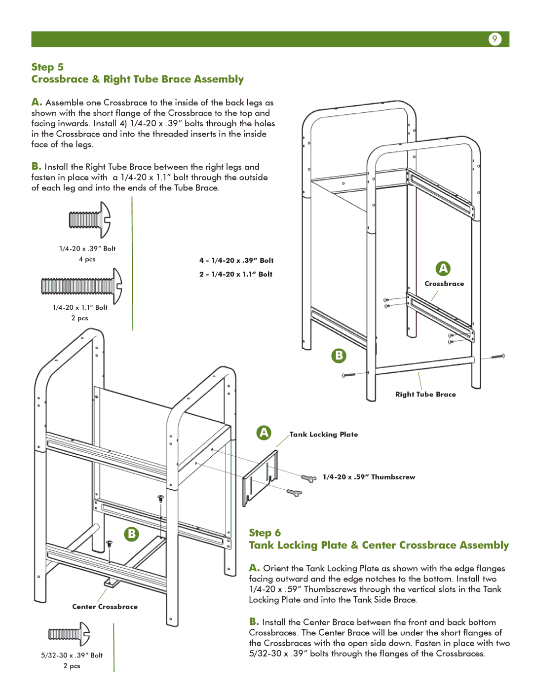 Meco 6212S00T91 manual Step Crossbrace & Right Tube Brace Assembly, Step Tank Locking Plate & Center Crossbrace Assembly 