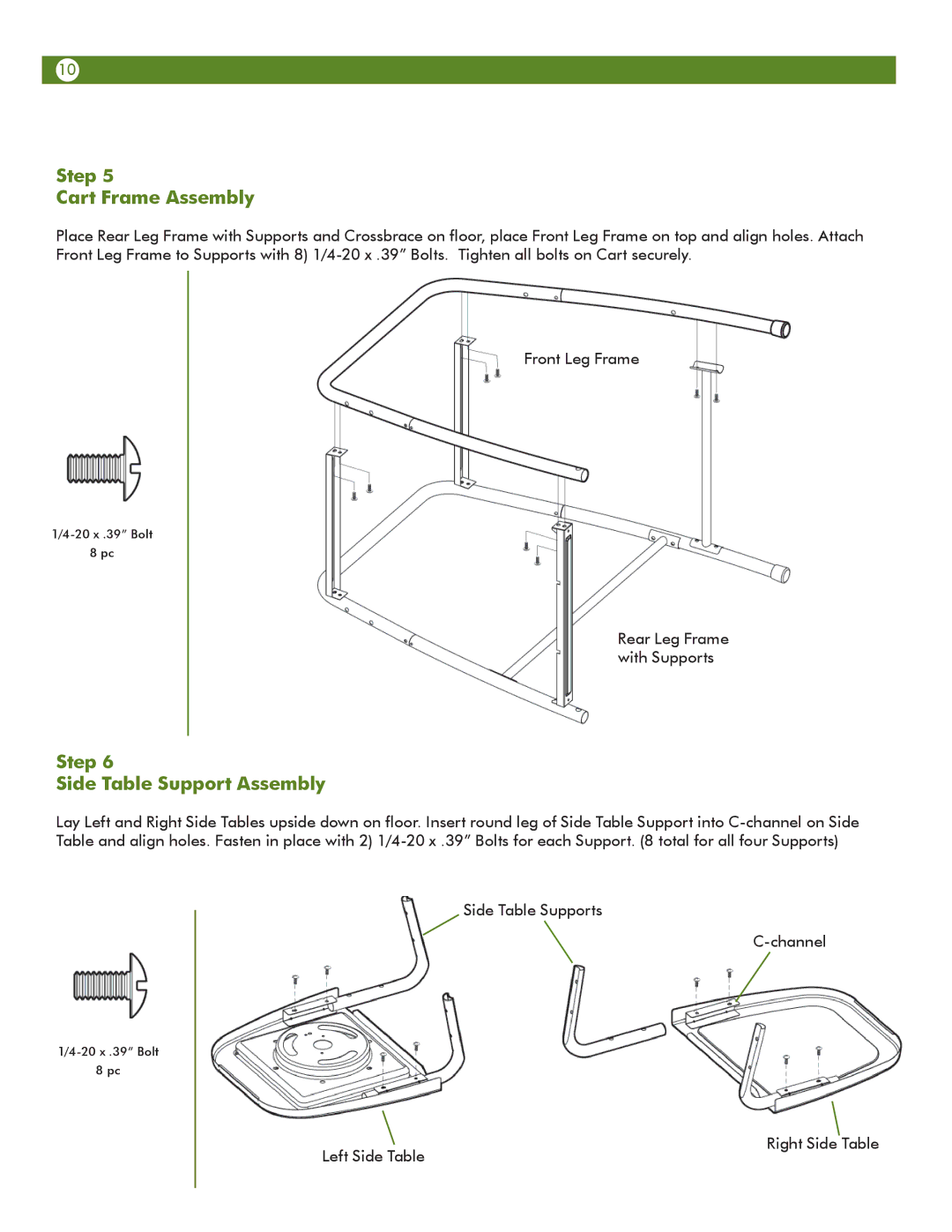 Meco 6623S8E641 manual Step Cart Frame Assembly, Step Side Table Support Assembly 