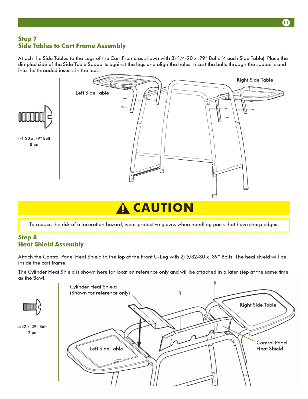 Meco 6623S8E641 manual Step Side Tables to Cart Frame Assembly, Step Heat Shield Assembly 