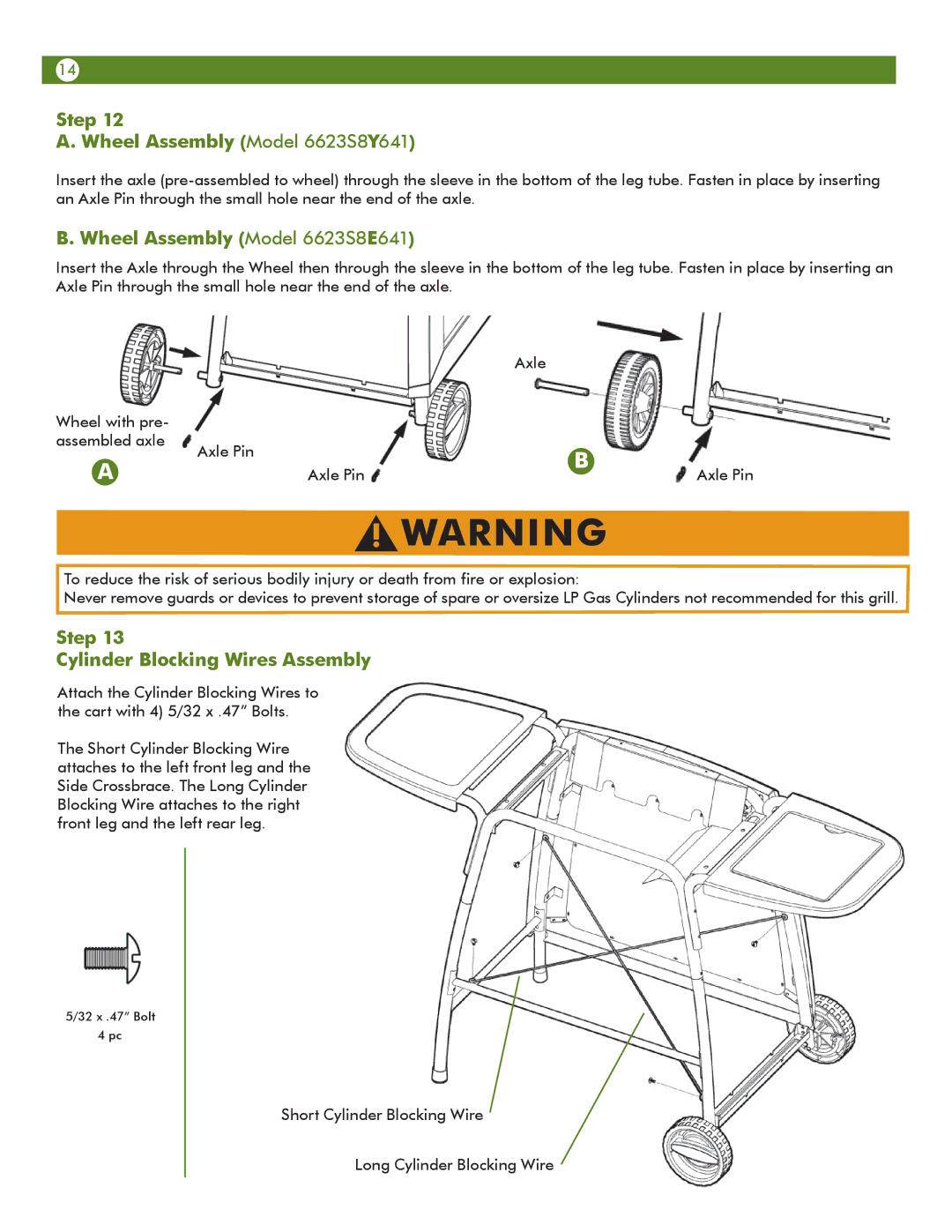 Meco manual Step Wheel Assembly Model 6623S8Y641, Wheel Assembly Model 6623S8E641, Step Cylinder Blocking Wires Assembly 