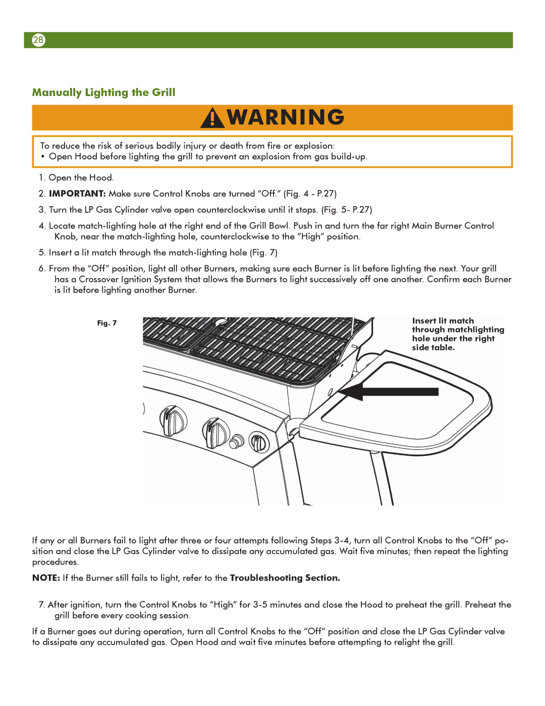 Meco 6623S8E641 manual Manually Lighting the Grill 