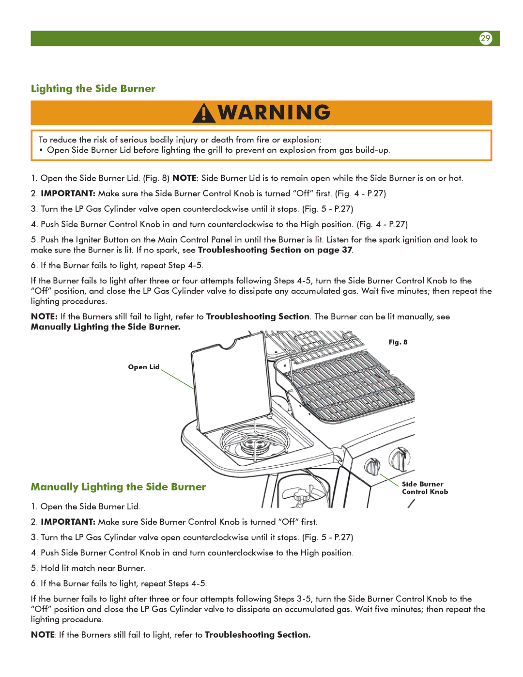 Meco 6623S8E641 manual Manually Lighting the Side Burner 