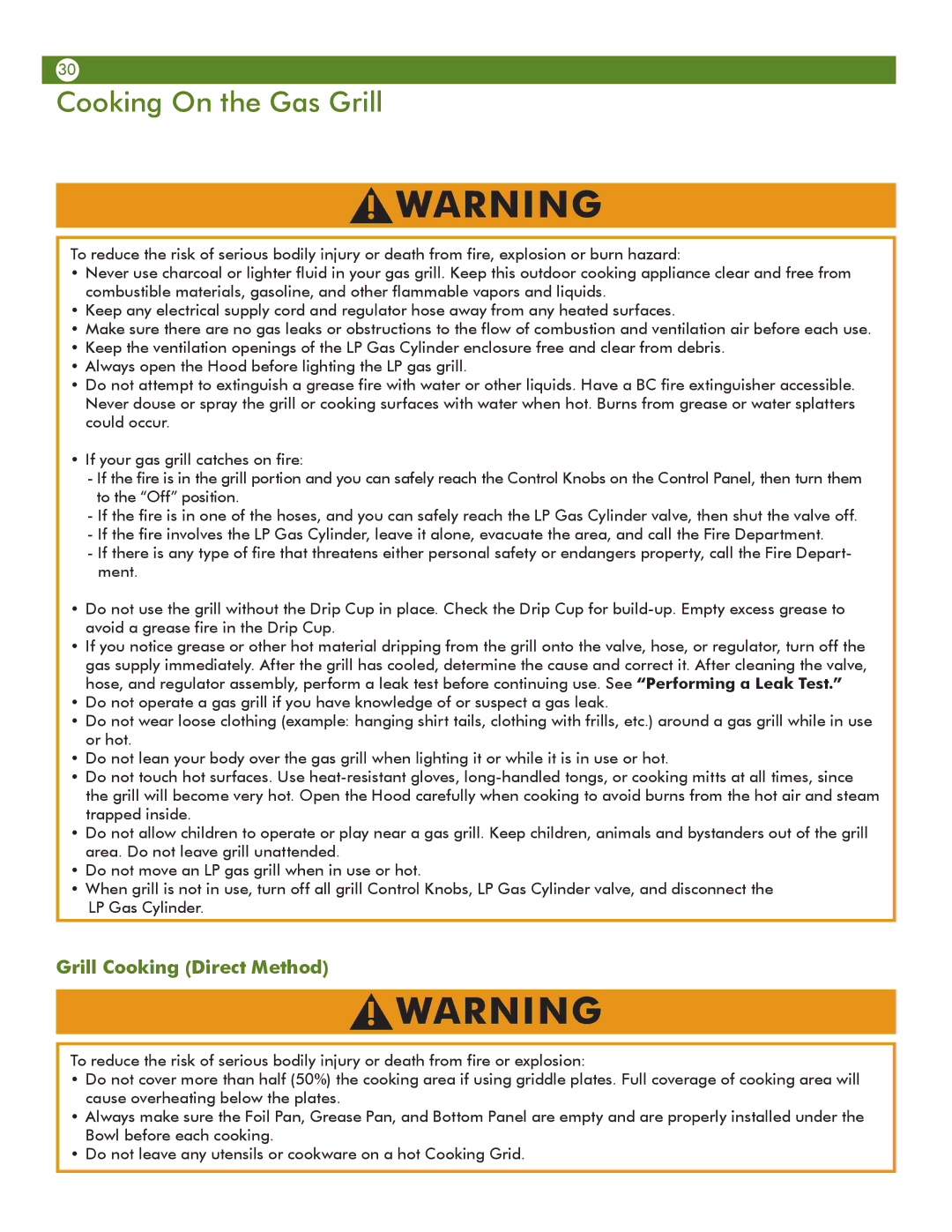 Meco 6623S8E641 manual Cooking On the Gas Grill, Grill Cooking Direct Method 