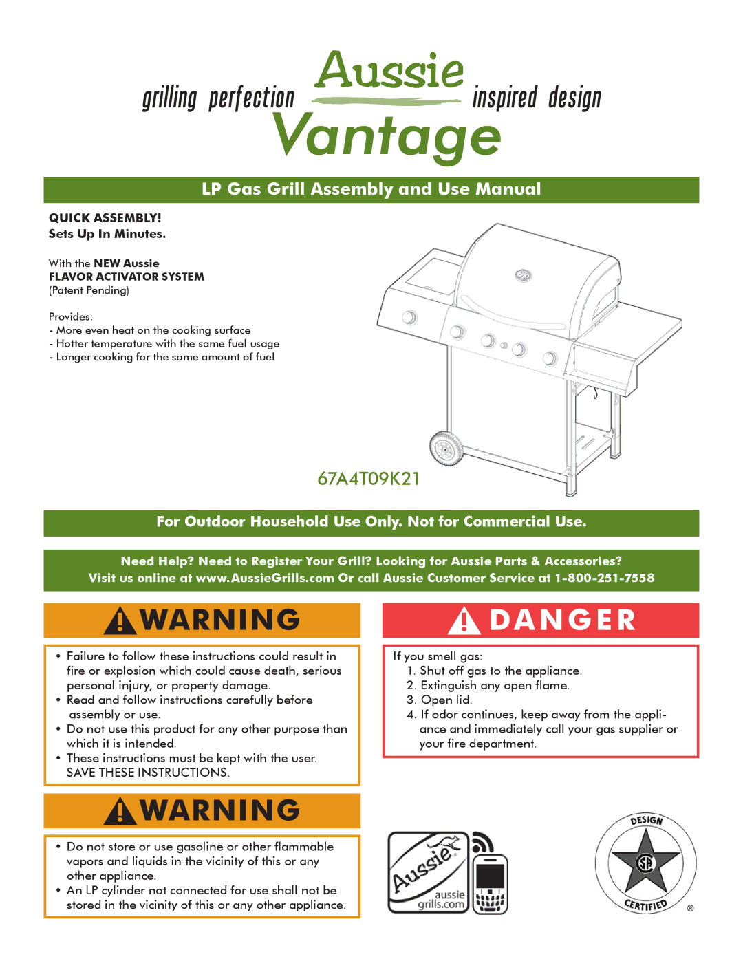 Meco 67A4T09K21 manual LP Gas Grill Assembly and Use Manual, Sets Up In Minutes 