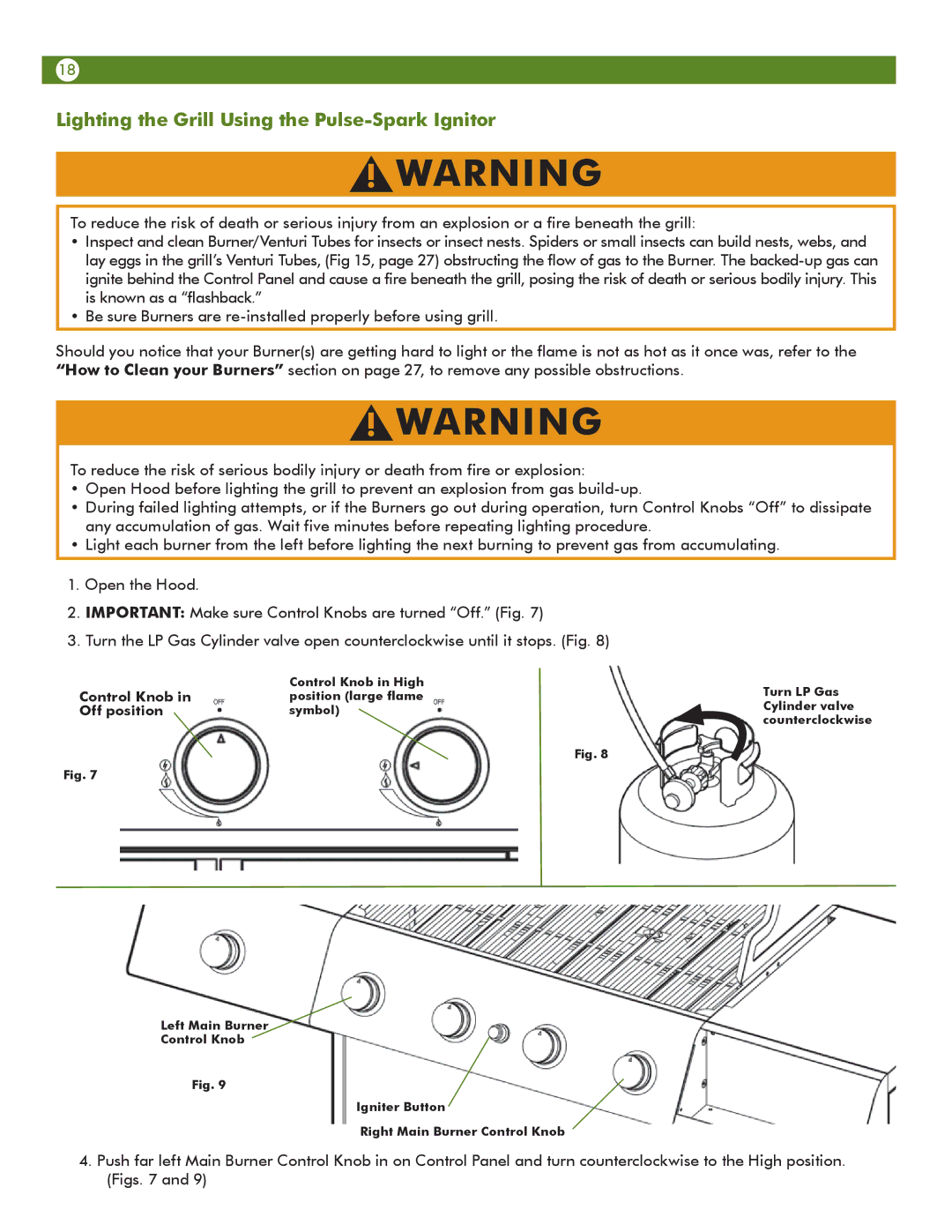 Meco 67A4T09K21 manual Lighting the Grill Using the Pulse-Spark Ignitor, Off position 