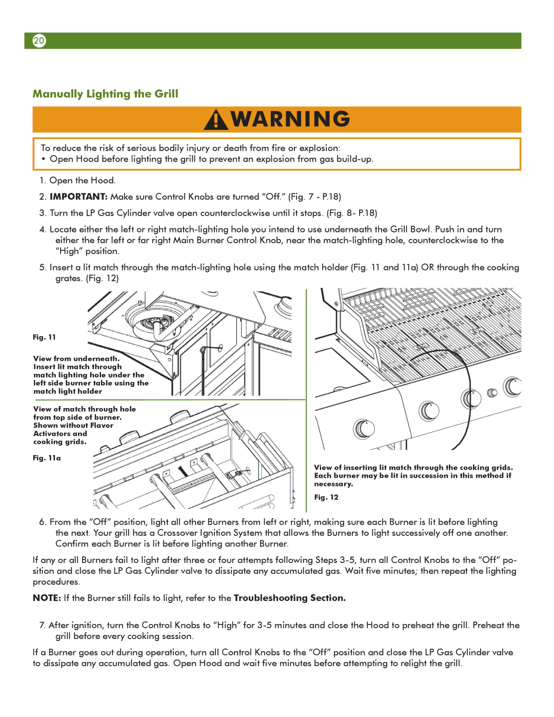 Meco 67A4T09K21 manual Manually Lighting the Grill 