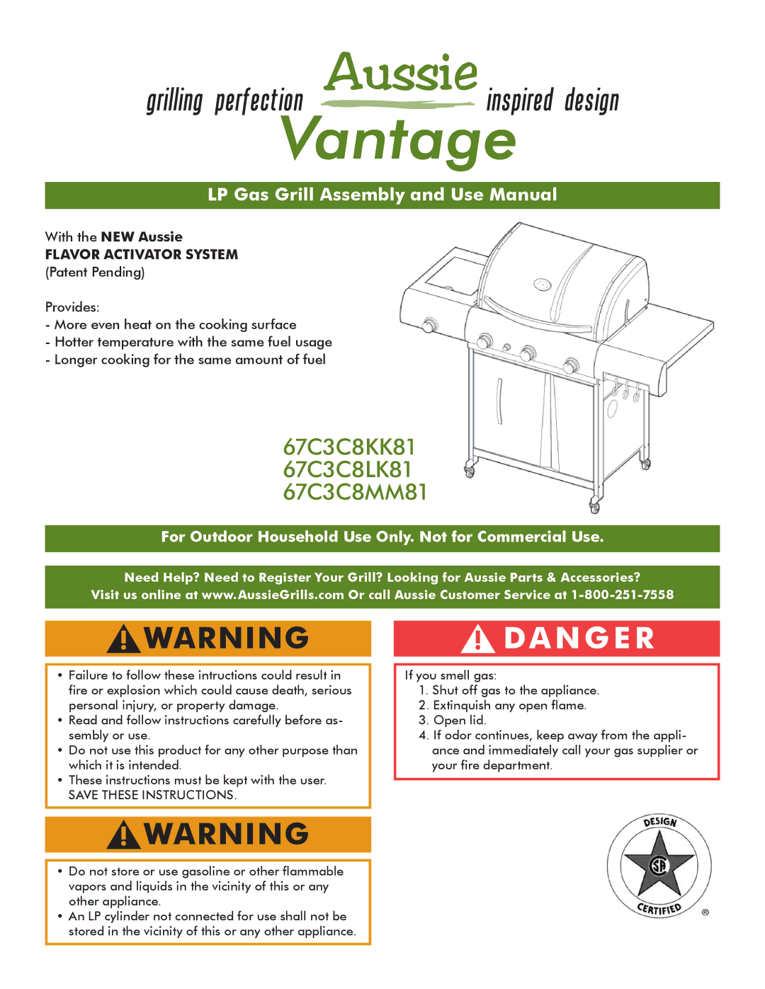 Meco 67c3c8kk81 manual 67C3C8KK81 67C3C8LK81 67C3C8MM81, LP Gas Grill Assembly and Use Manual 