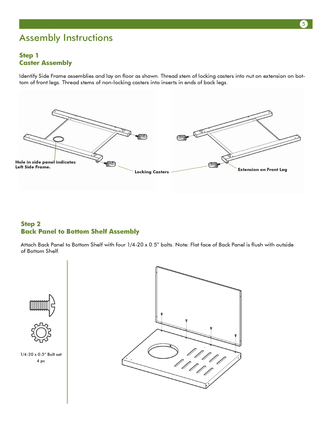 Meco 67c3c8kk81 manual Assembly Instructions, Step Caster Assembly, Step Back Panel to Bottom Shelf Assembly 