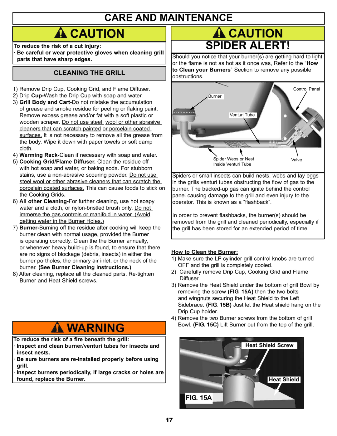 Meco 7110.7.641 manual Care and Maintenance, Cleaning the Grill 