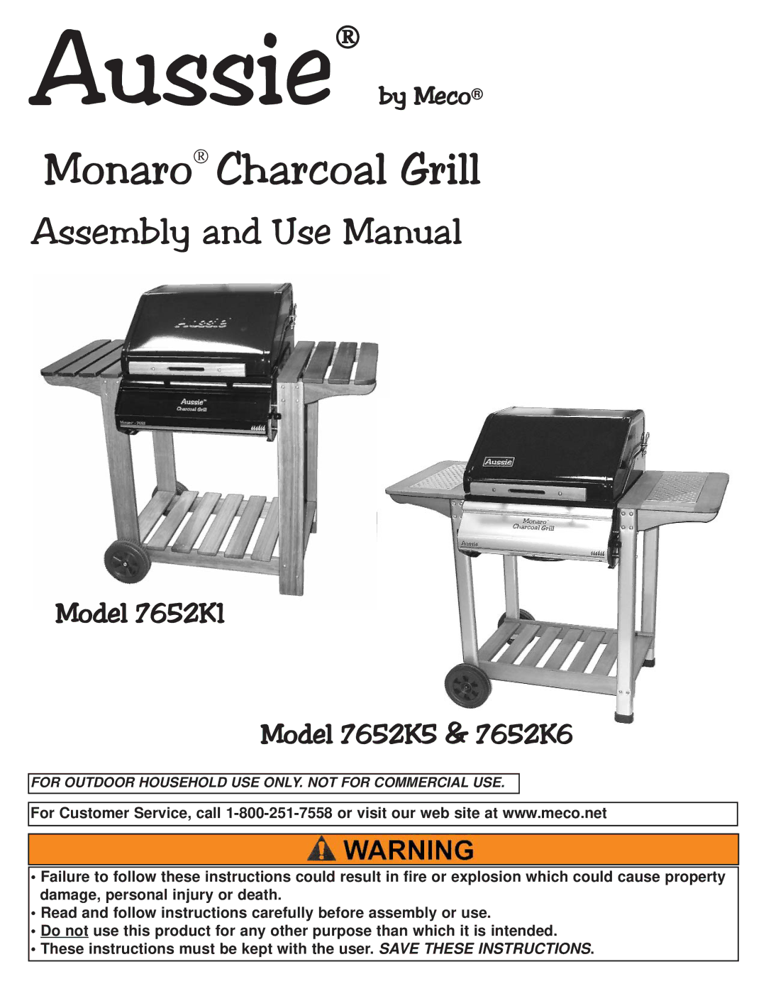 Meco 7652K6, 7652K5, 7652K1 manual Monaro Charcoal Grill 