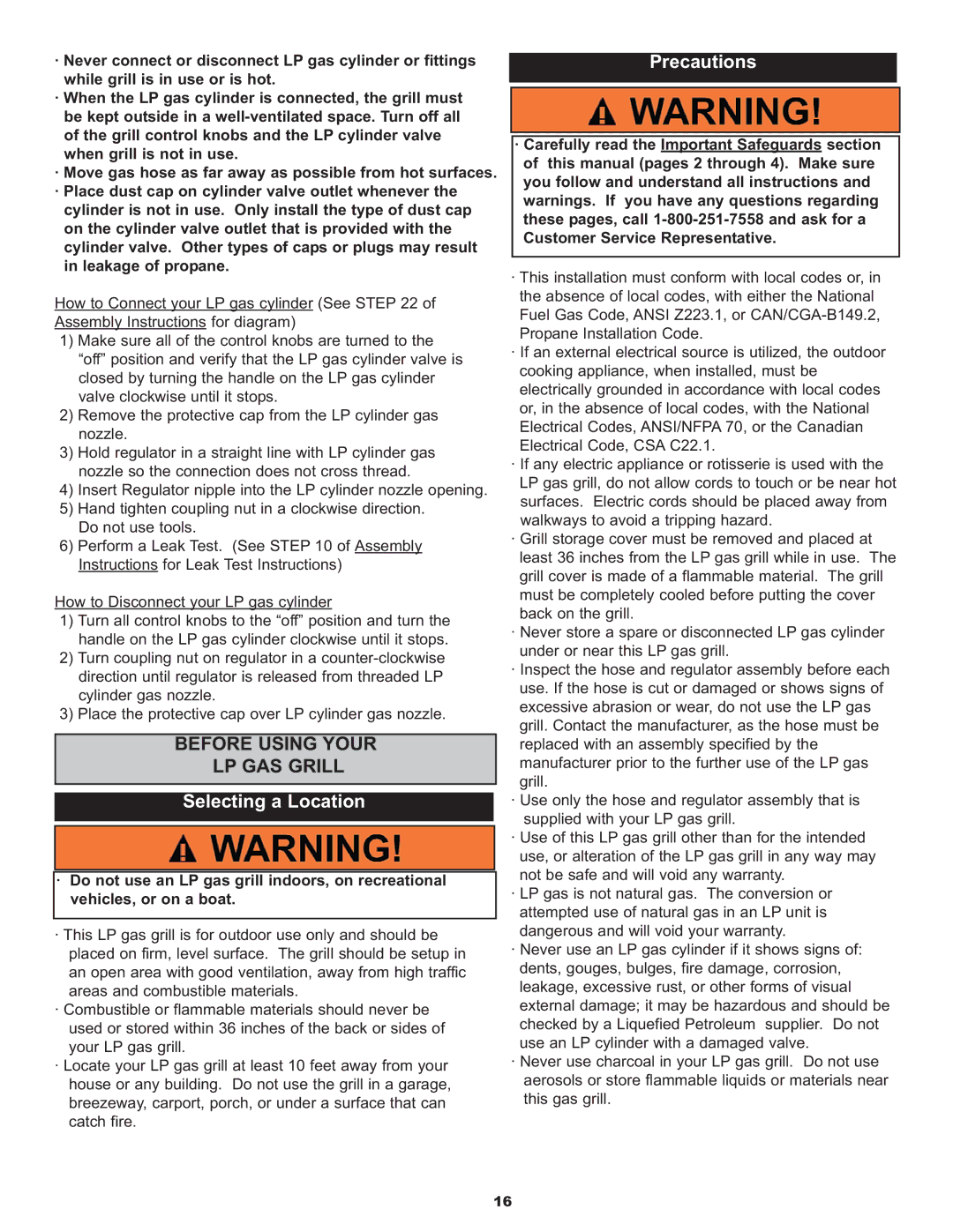 Meco 7710.8.641, 7710S8.641 manual Before Using Your LP GAS Grill, Selecting a Location, Precautions 