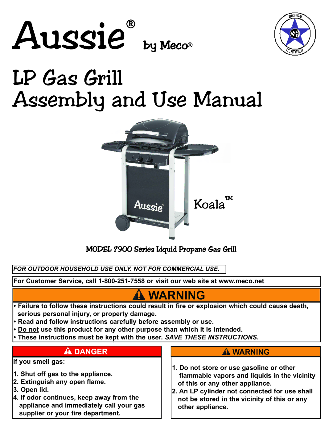 Meco 7900 manual LP Gas Grill Assembly and Use Manual 