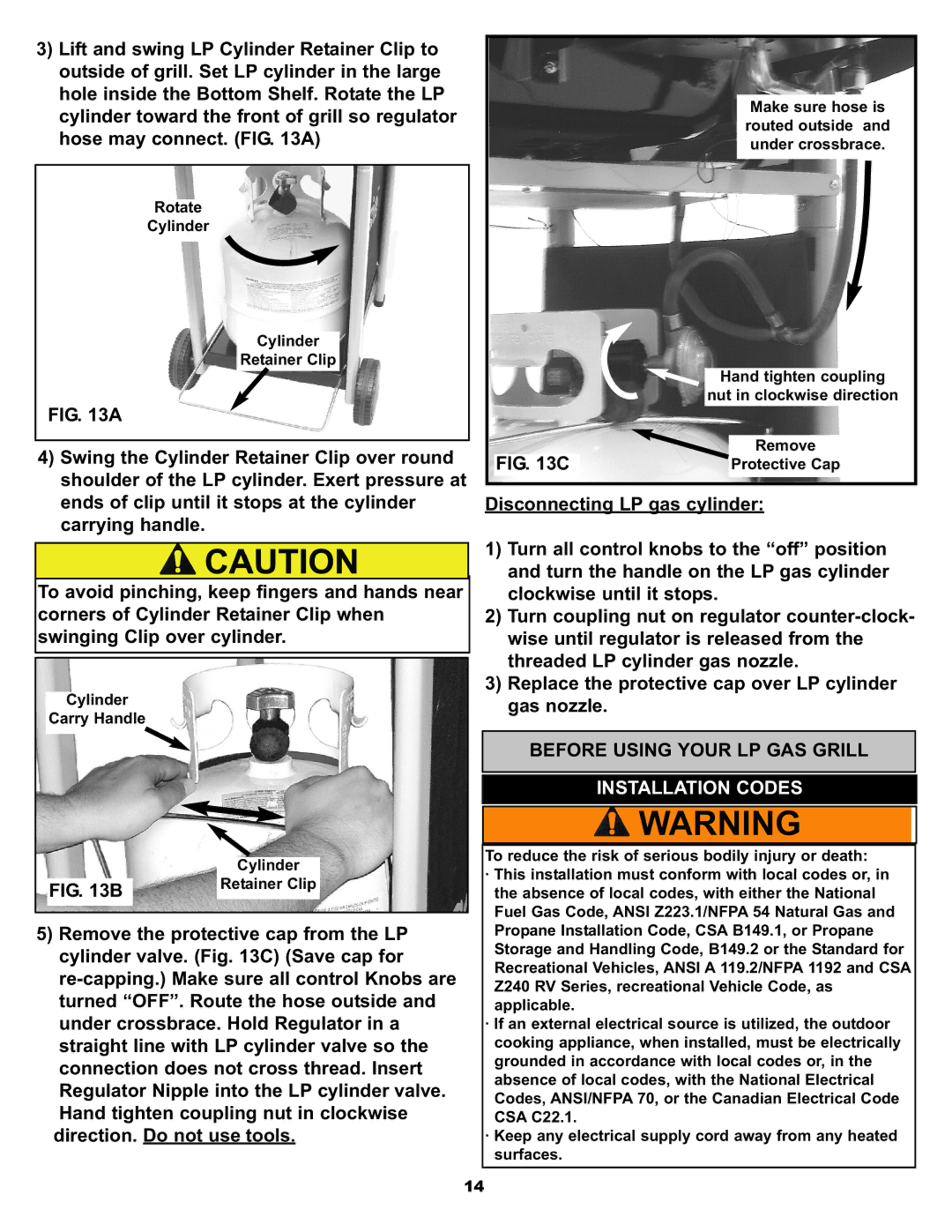 Meco 7900 manual Before Using Your LP GAS Grill, Installation Codes 