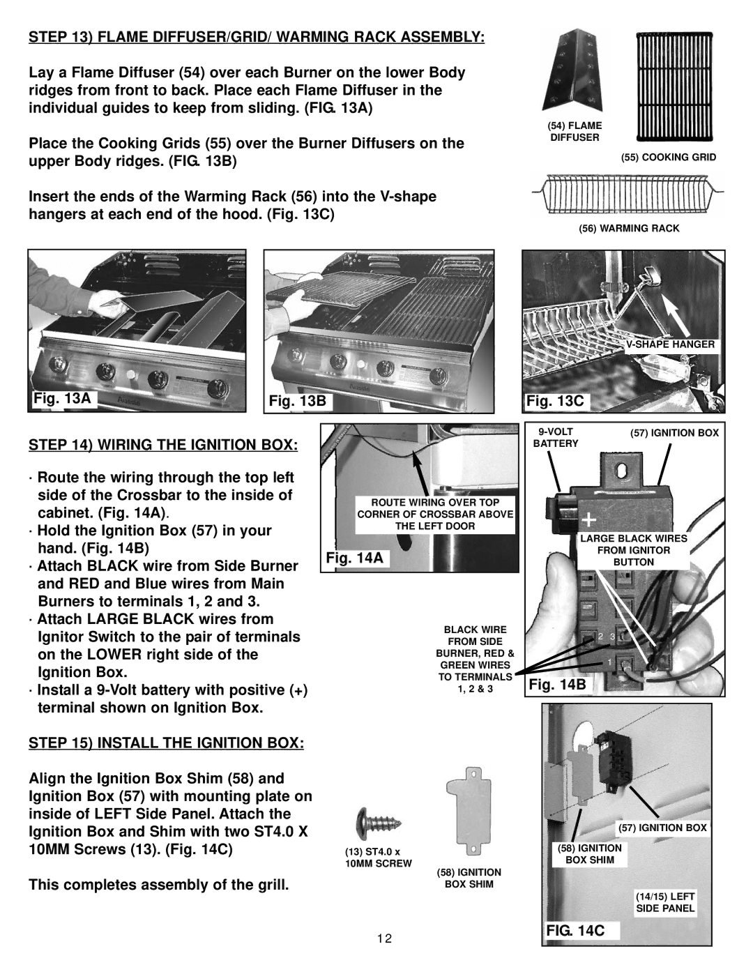 Meco 8452-5-SS1 manual Flame DIFFUSER/GRID/ Warming Rack Assembly, Wiring the Ignition BOX, Install the Ignition BOX 