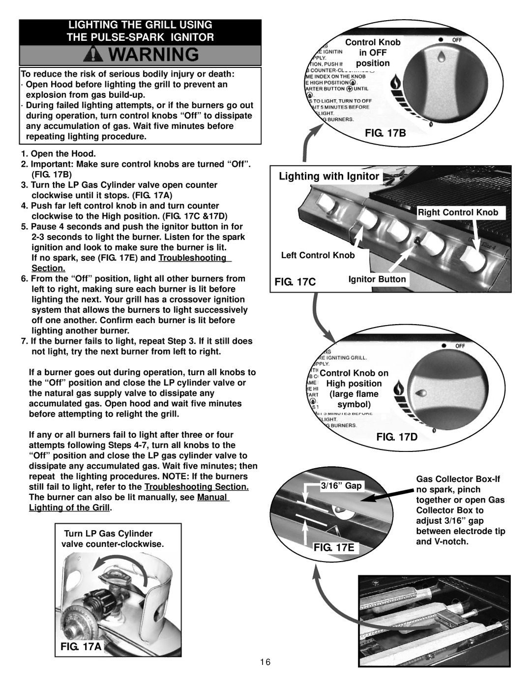 Meco 8452-5-SS1 manual Lighting the Grill Using PULSE-SPARK Ignitor, Lighting with Ignitor 